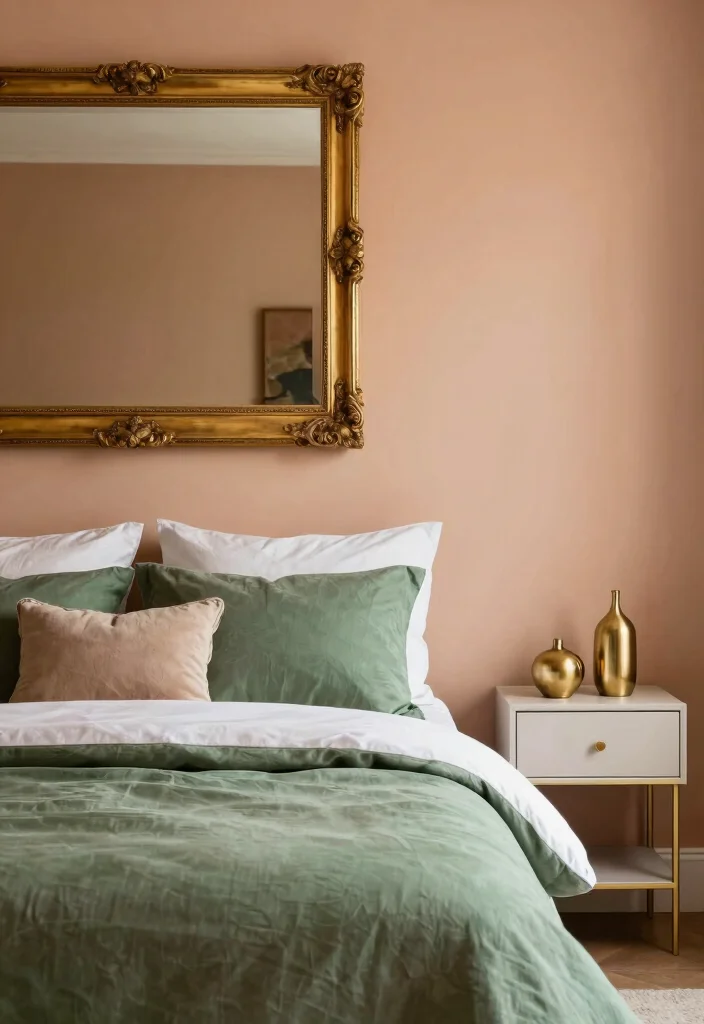 17 Peach and Green Bedroom Ideas Fresh Warm Balance - 10. A Touch of Metallic 1