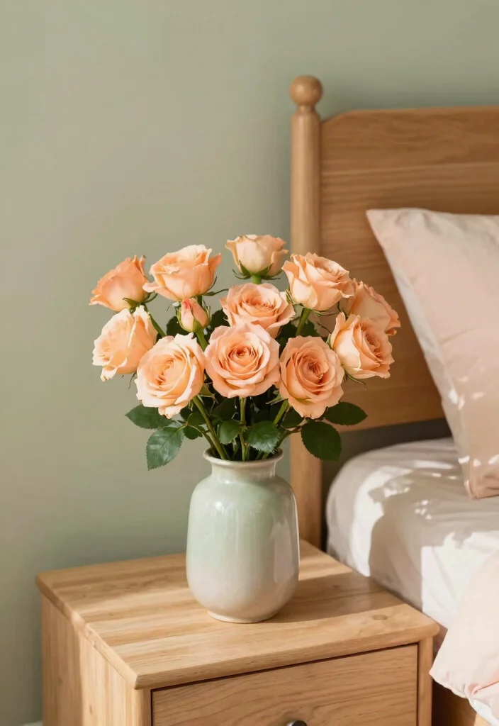 17 Peach and Green Bedroom Ideas Fresh Warm Balance - 12. Fresh Flowers 1