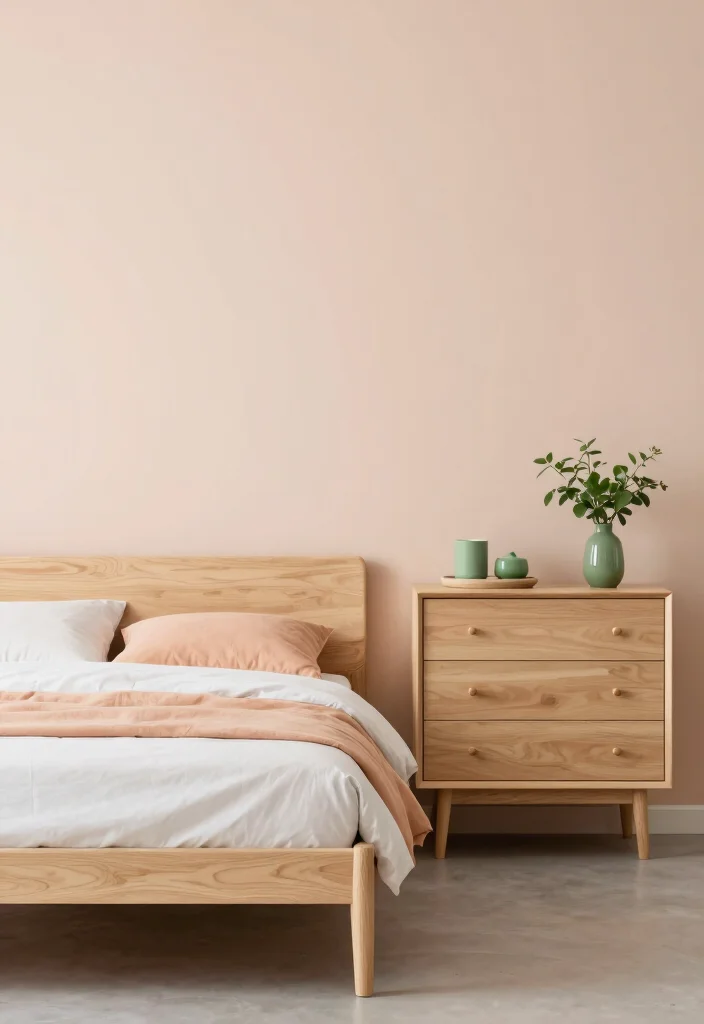 17 Peach and Green Bedroom Ideas Fresh Warm Balance - 3. Minimalist Furniture Choices 1