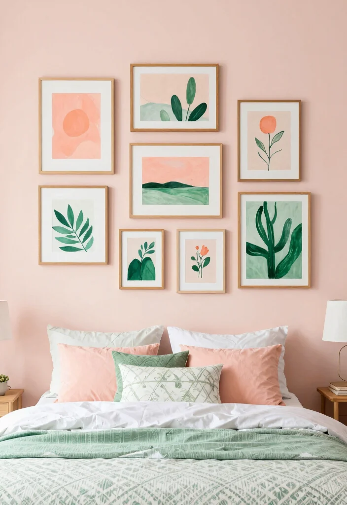 17 Peach and Green Bedroom Ideas Fresh Warm Balance - 6. Artful Wall Decor 1