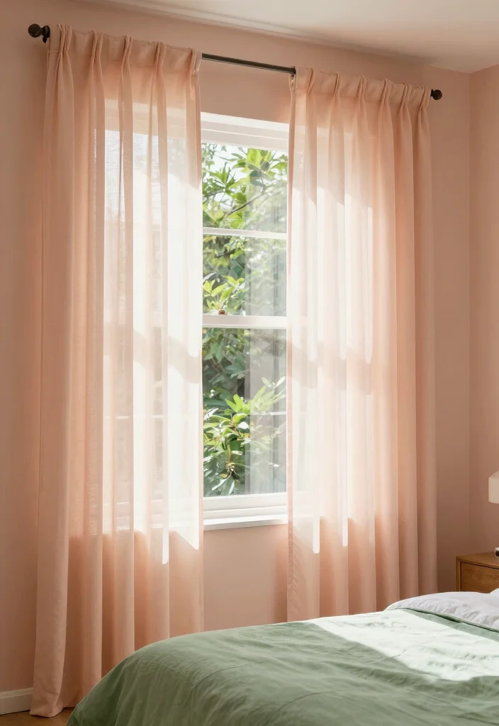 17 Peach and Green Bedroom Ideas Fresh Warm Balance - 9. Simple Window Treatments 1
