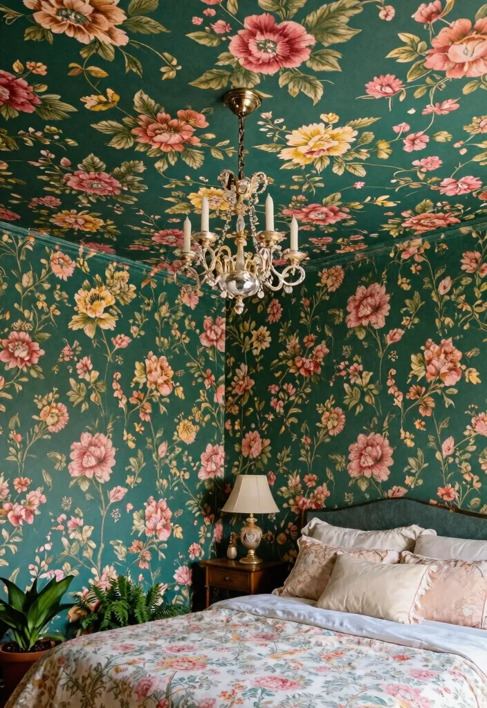 17 Wallpaper on Ceiling Bedroom Ideas: Bold Design Statement - 1. Vintage Floral Fantasy 1