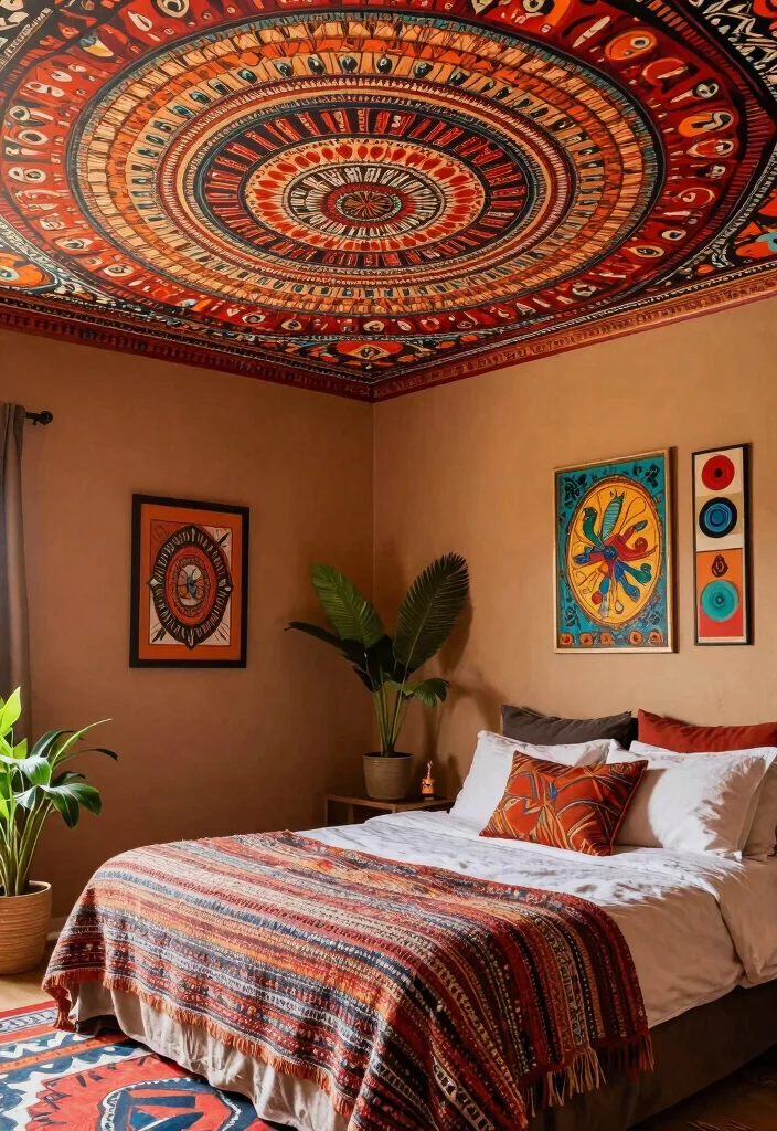 17 Wallpaper on Ceiling Bedroom Ideas: Bold Design Statement - 13. Bohemian Patterns 1