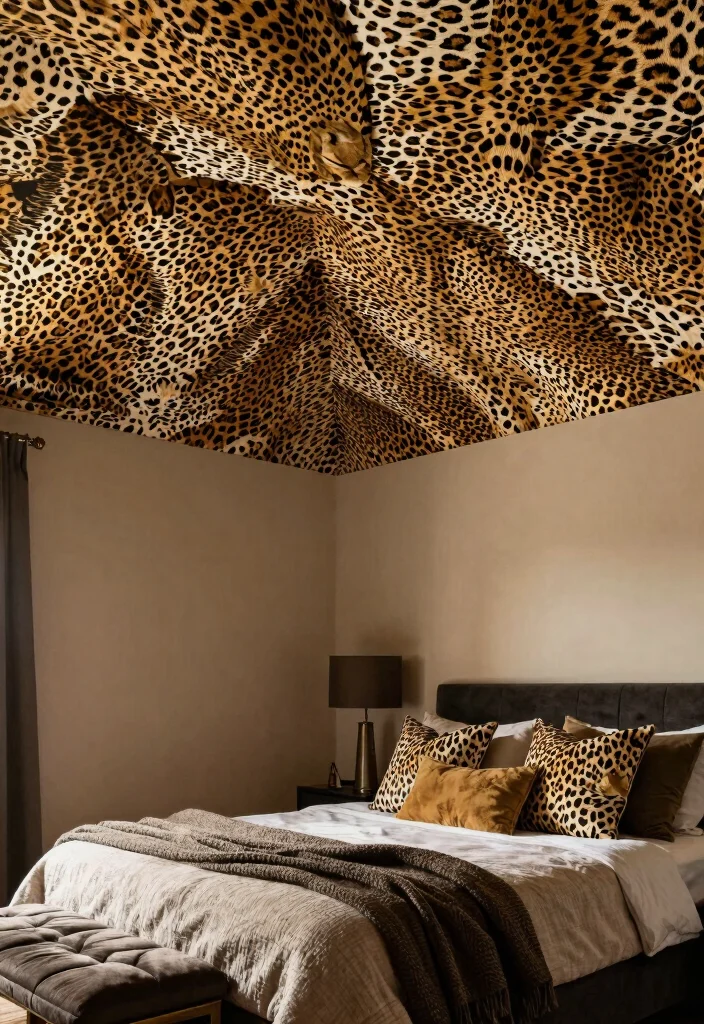 17 Wallpaper on Ceiling Bedroom Ideas: Bold Design Statement - 17. Bold Animal Prints 1