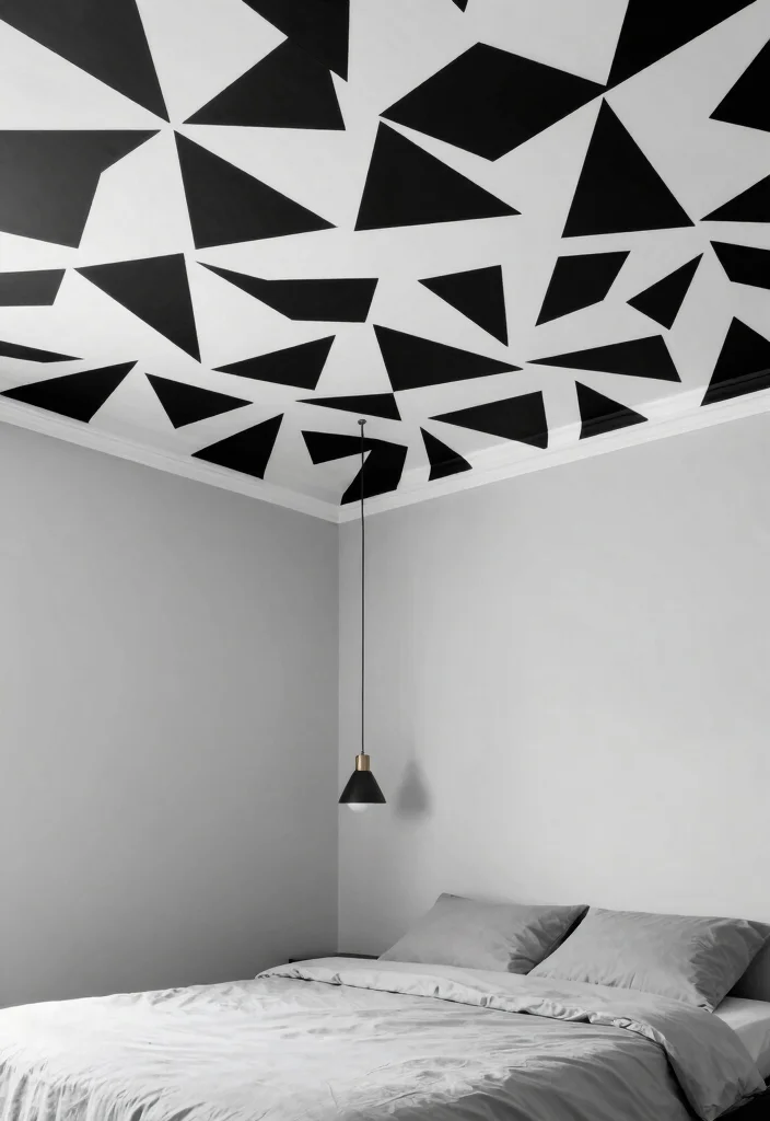 17 Wallpaper on Ceiling Bedroom Ideas: Bold Design Statement - 2. Geometric Greatness 1
