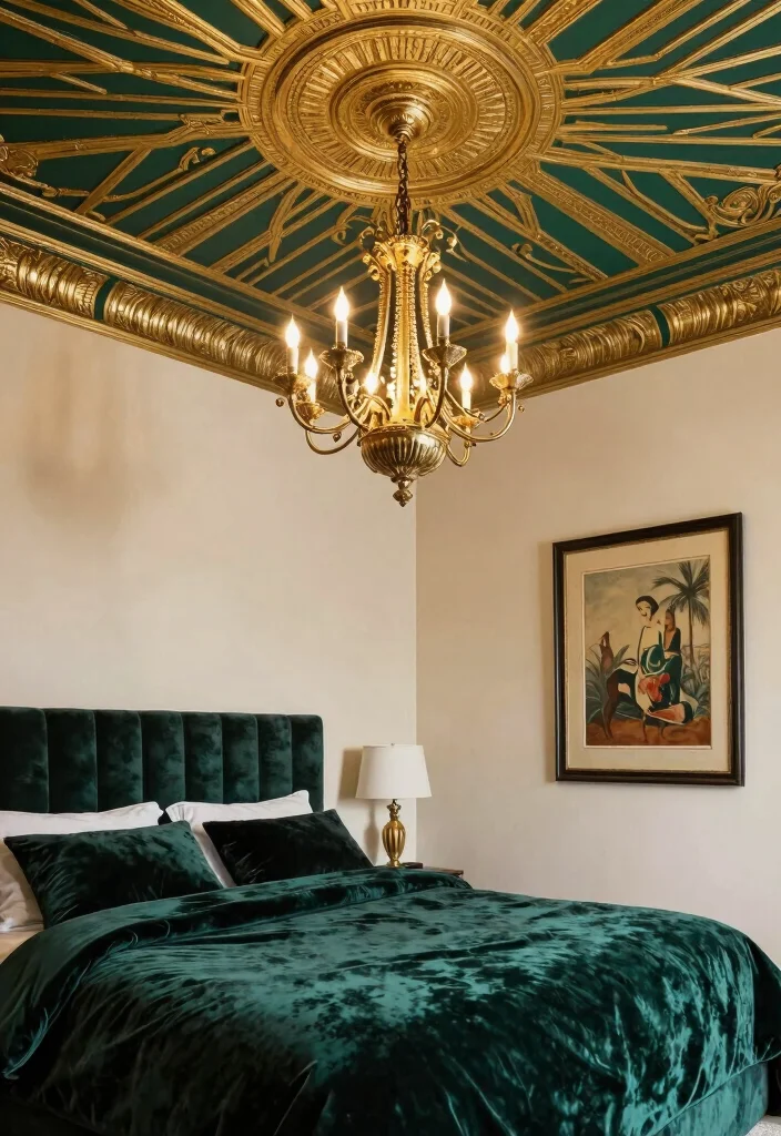 17 Wallpaper on Ceiling Bedroom Ideas: Bold Design Statement - 3. Art Deco Elegance 1