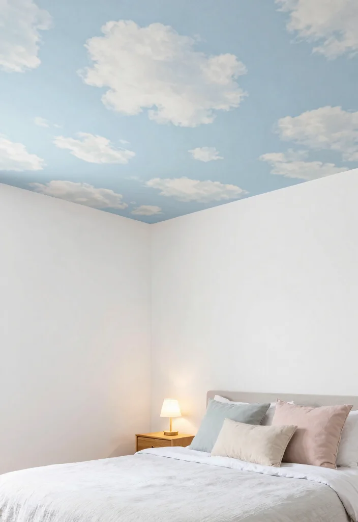 17 Wallpaper on Ceiling Bedroom Ideas: Bold Design Statement - 4. Ethereal Clouds 1
