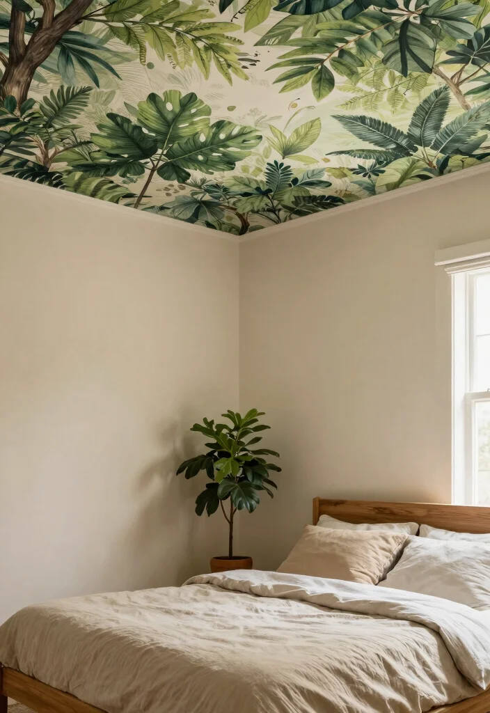 17 Wallpaper on Ceiling Bedroom Ideas: Bold Design Statement - 7. Nature-Inspired Canopy 1