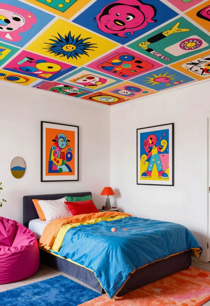 17 Wallpaper on Ceiling Bedroom Ideas: Bold Design Statement - 8. Retro Pop Art 1