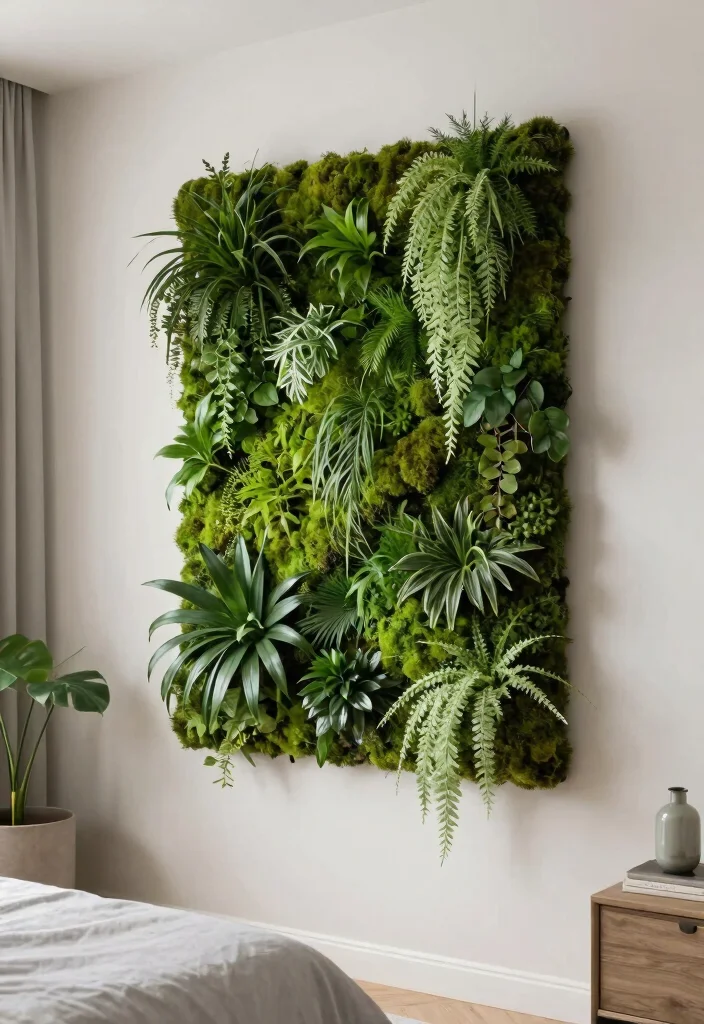 18 Bedroom Ideas With Plants Fresh Calm Aesthetic - 14. Green Wall Art 1
