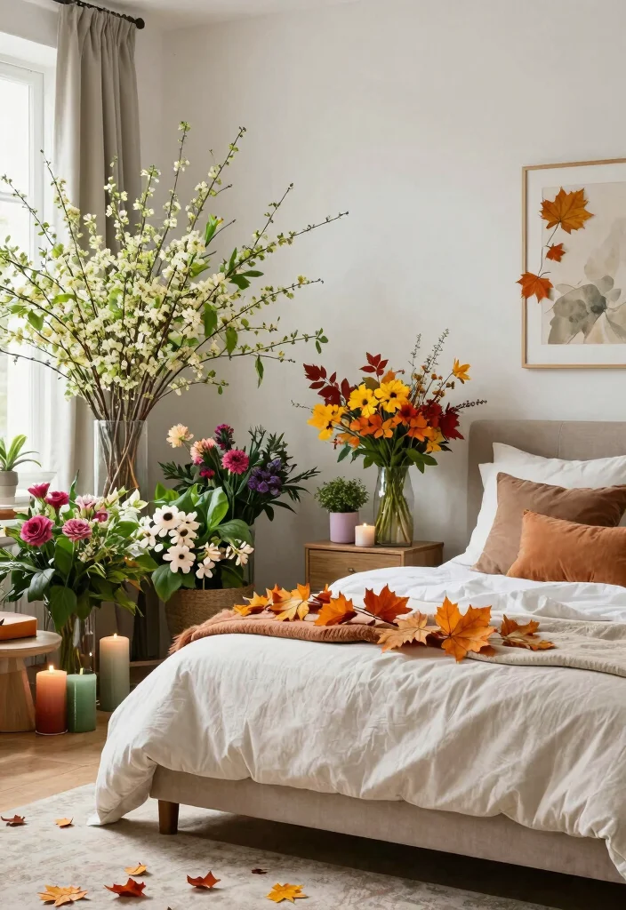 18 Bedroom Ideas With Plants Fresh Calm Aesthetic - 17. Seasonal Plant Updates 1