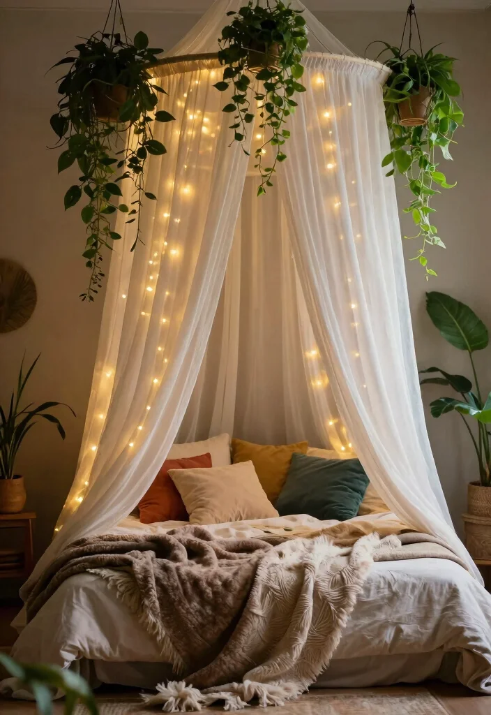 18 Bedroom Ideas With Plants Fresh Calm Aesthetic - 5. Boho Canopy Bliss 1