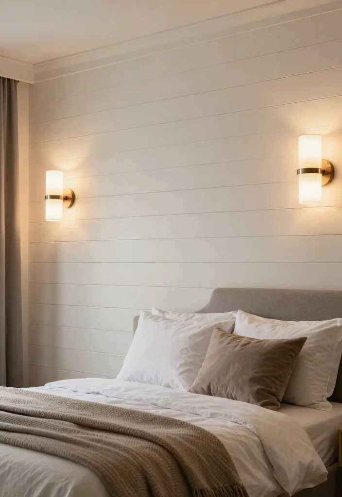 18 Bedroom Shiplap Accent Wall Ideas: Farmhouse Modern Blend - 14. Layered Lighting to Highlight Your Shiplap 1