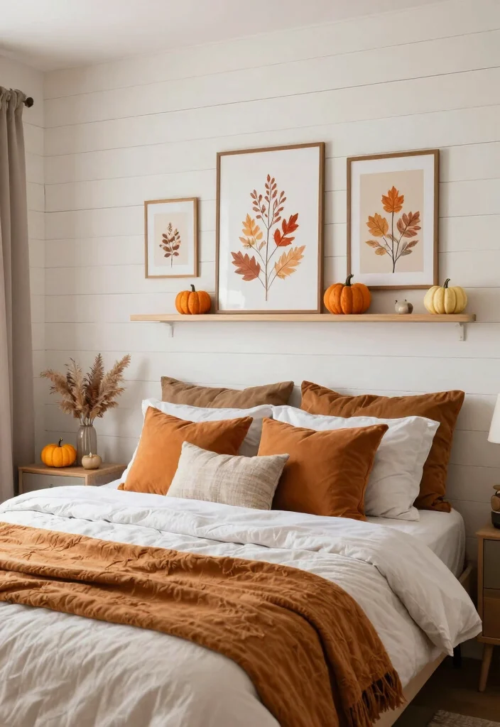 18 Bedroom Shiplap Accent Wall Ideas: Farmhouse Modern Blend - 18. Seasonal Decor Touches on Shiplap 1