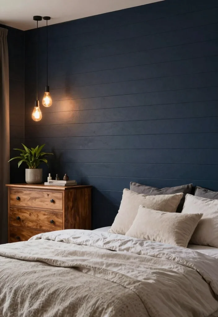 18 Bedroom Shiplap Accent Wall Ideas: Farmhouse Modern Blend - 2. Bold Dark Shiplap for a Dramatic Touch 1