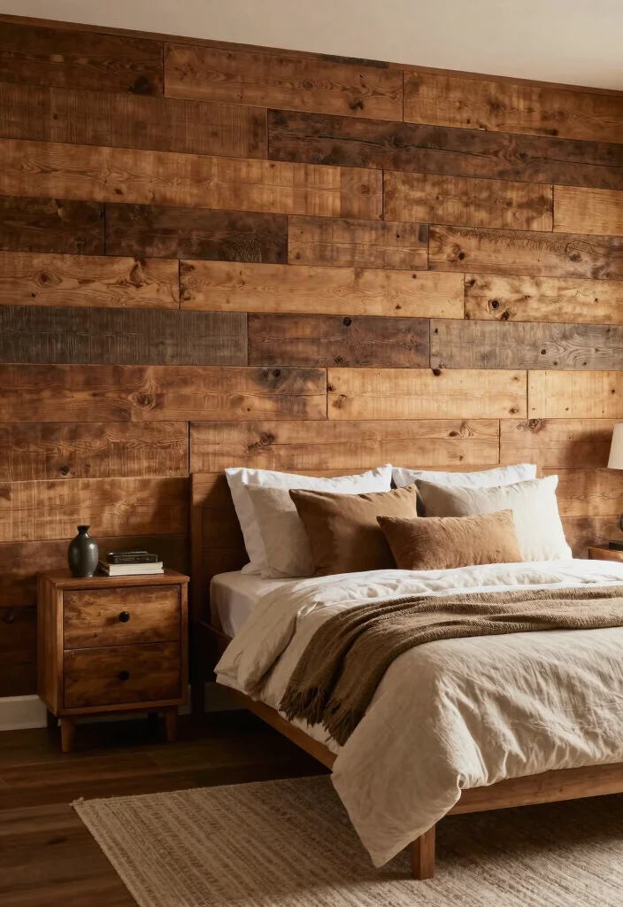 18 Bedroom Shiplap Accent Wall Ideas: Farmhouse Modern Blend - 5. Rustic Reclaimed Wood for Authentic Charm 1