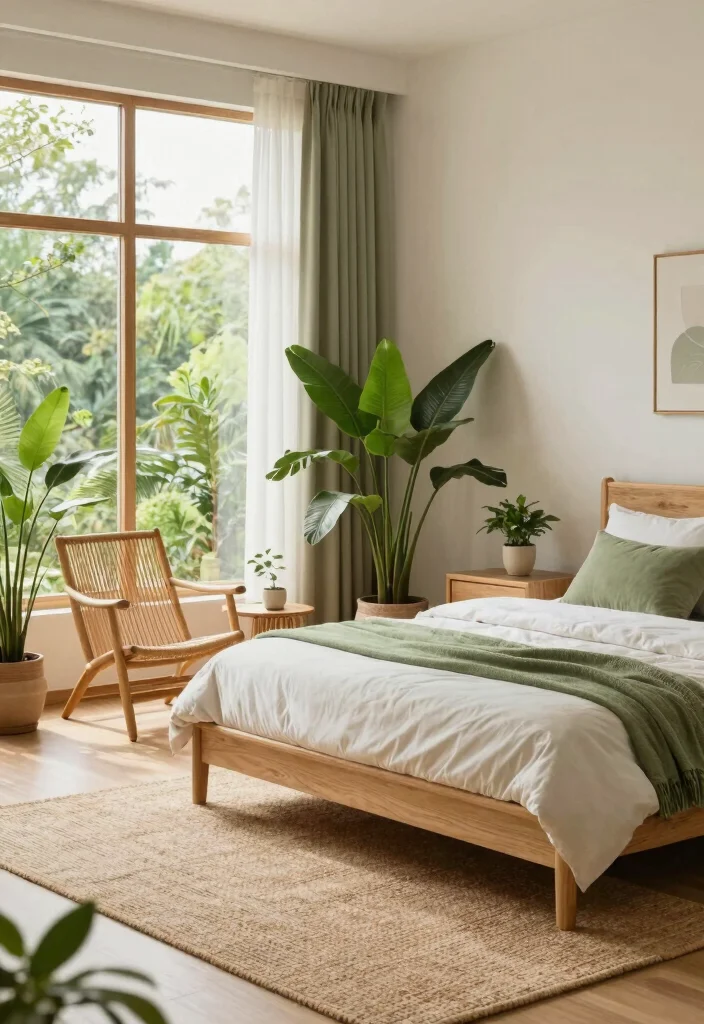 18 Bedroom With Lounge Area Ideas for Hotel Style Comfort - 8. Nature-Inspired Retreat 1