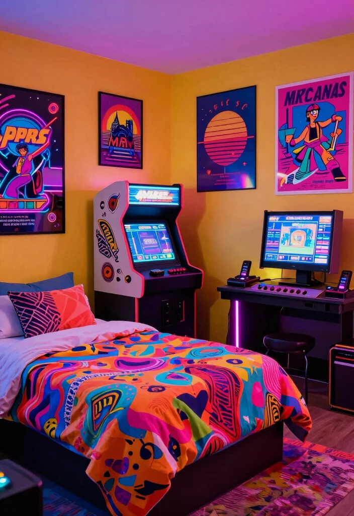 18 Bloxburg Bedroom Ideas for Kids: Fun Game Inspired Rooms - 15. Retro 80's Arcade 1