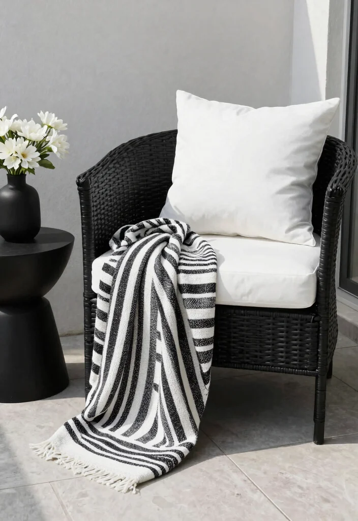 12 Black and White Patio Decor Ideas That Feel Modern Not Stark - 2. Layered Textiles for Comfort 1