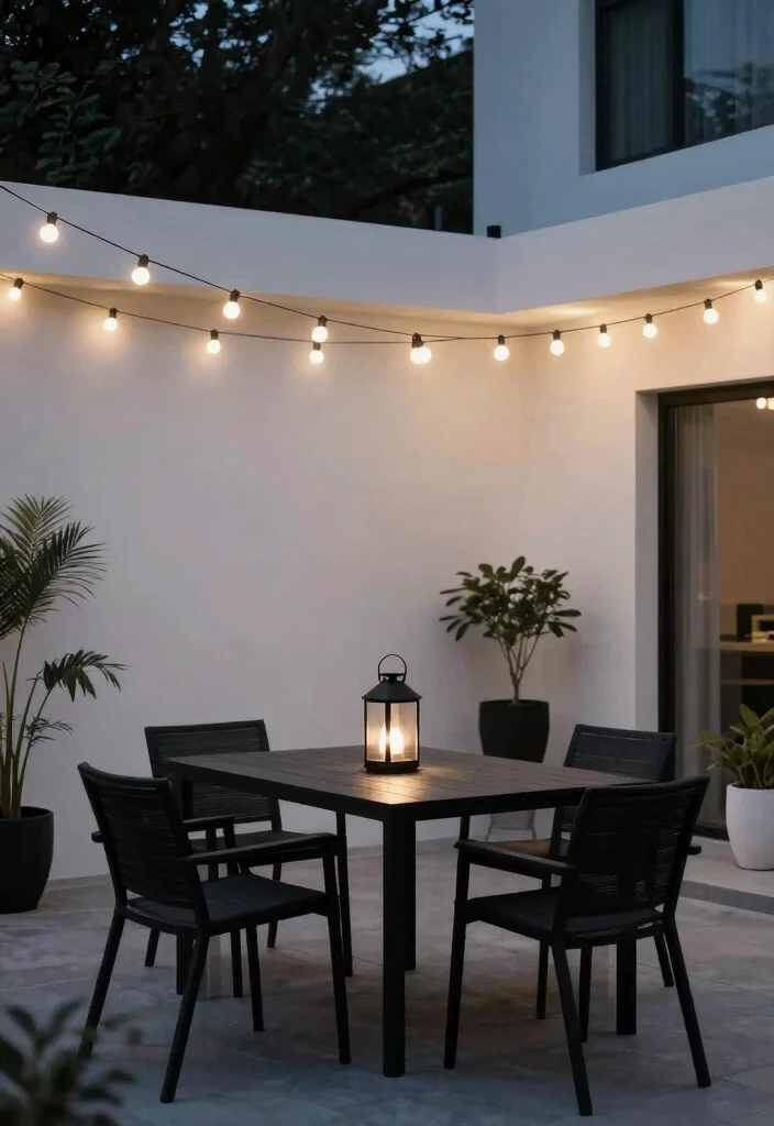 12 Black and White Patio Decor Ideas That Feel Modern Not Stark - 4. Chic Monochrome Lighting 1