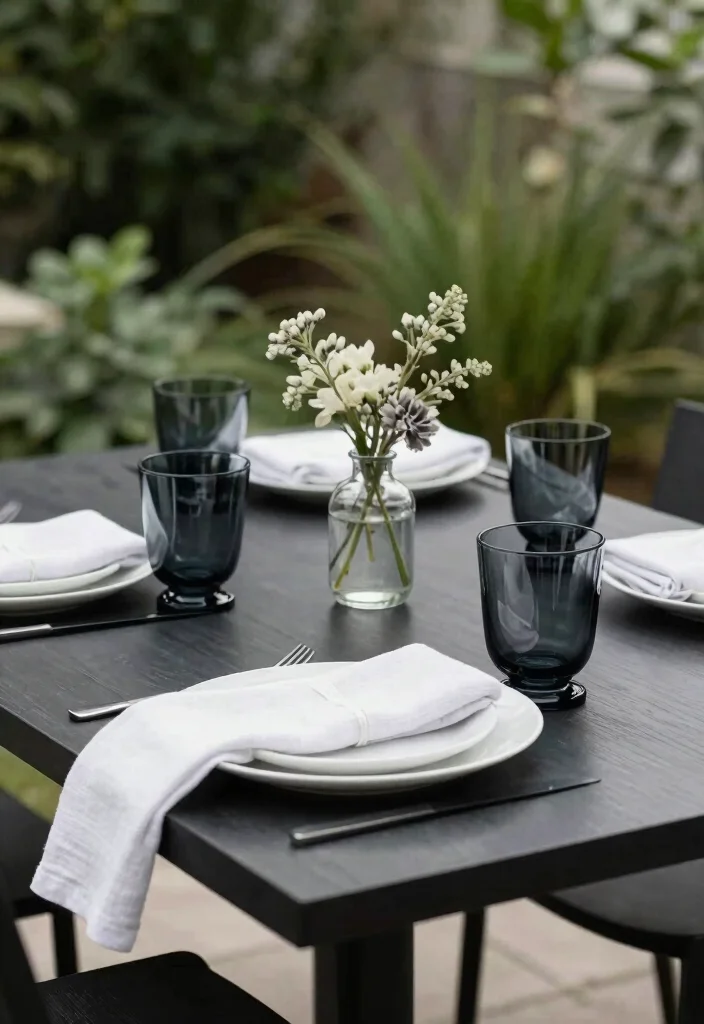 12 Black and White Patio Decor Ideas That Feel Modern Not Stark - 6. Minimalist Table Settings 1