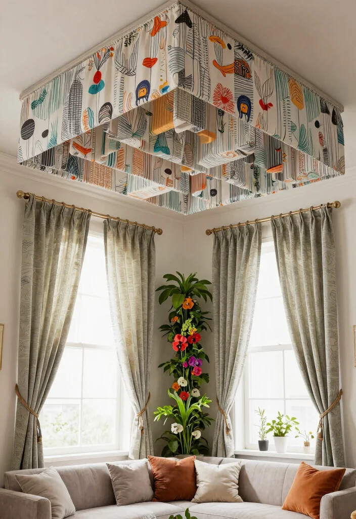 12 Ceiling Mounted Curtains That Make Low Rooms Feel Taller - 11. Artistic Curtain Solutions for Unique Spaces 1