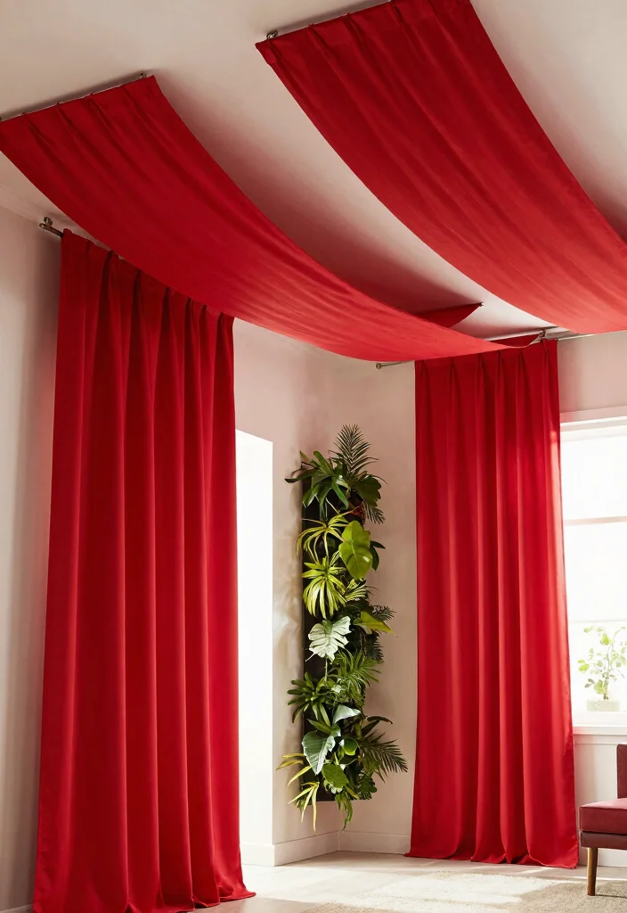 12 Ceiling Mounted Curtains That Make Low Rooms Feel Taller - 4. Bold Colors to Energize Your Space 1