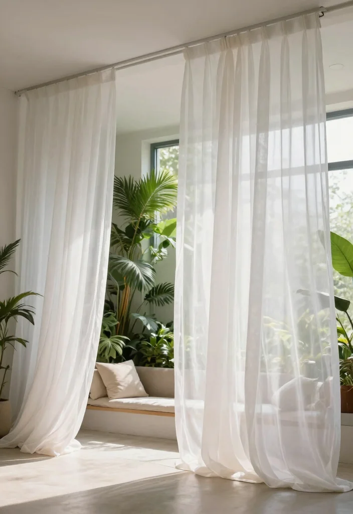 12 Ceiling Mounted Curtains That Make Low Rooms Feel Taller - 7. Floaty Drapes for a Dreamy Effect 1