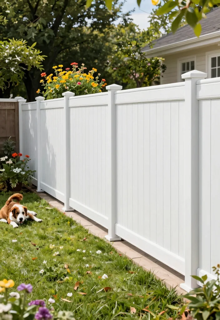 12 Dog Yard Fence Ideas That Keep Diggers In and Out of View - 12. Customizable Vinyl Fencing 1