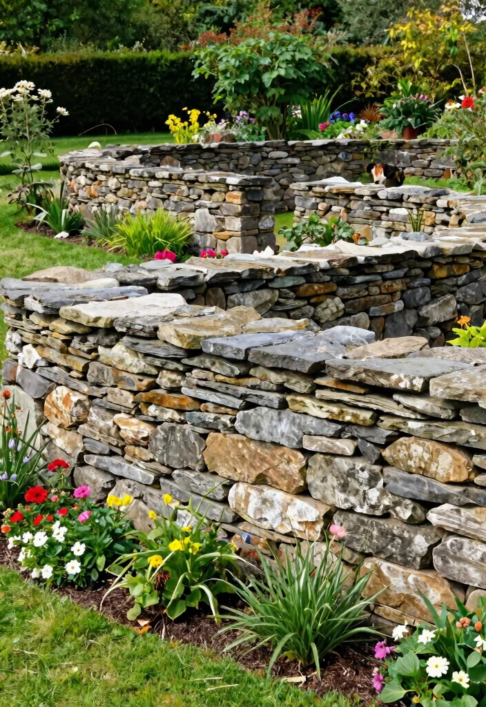 12 Dog Yard Fence Ideas That Keep Diggers In and Out of View - 7. Rustic Stone Walls 1