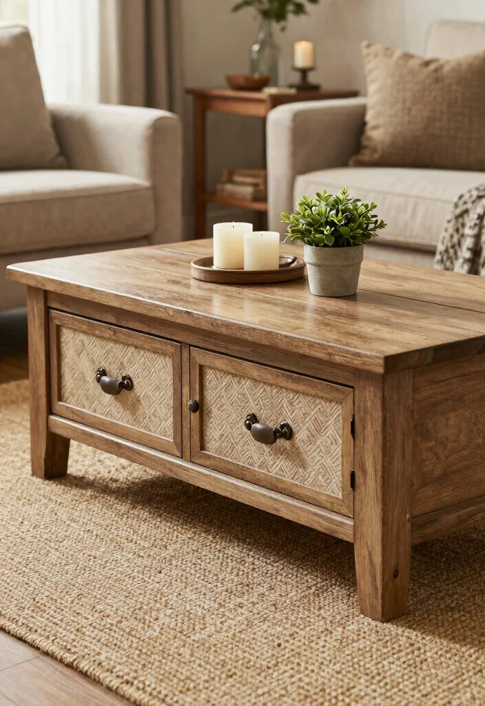 12 Farmhouse Coffee Table Ideas That Hide Clutter and Remotes - 11. Coffee Tables with Decorative Drawers 1