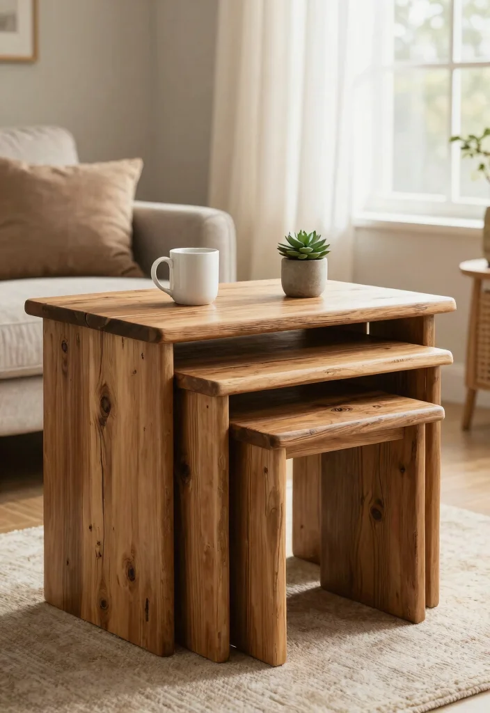 12 Farmhouse Coffee Table Ideas That Hide Clutter and Remotes - 3. Nesting Tables for Versatility 1