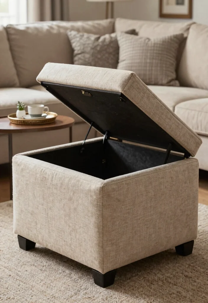 12 Farmhouse Coffee Table Ideas That Hide Clutter and Remotes - 4. Ottomans with Hidden Storage 1