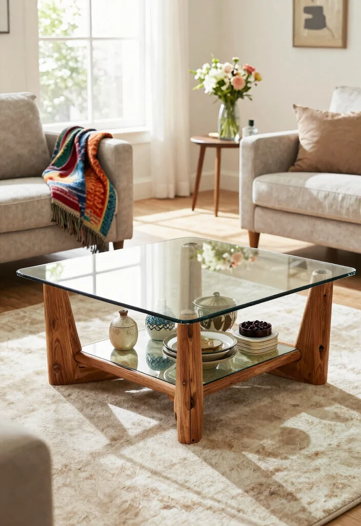 12 Farmhouse Coffee Table Ideas That Hide Clutter and Remotes - 6. Glass-Top Coffee Tables with Storage Space 1