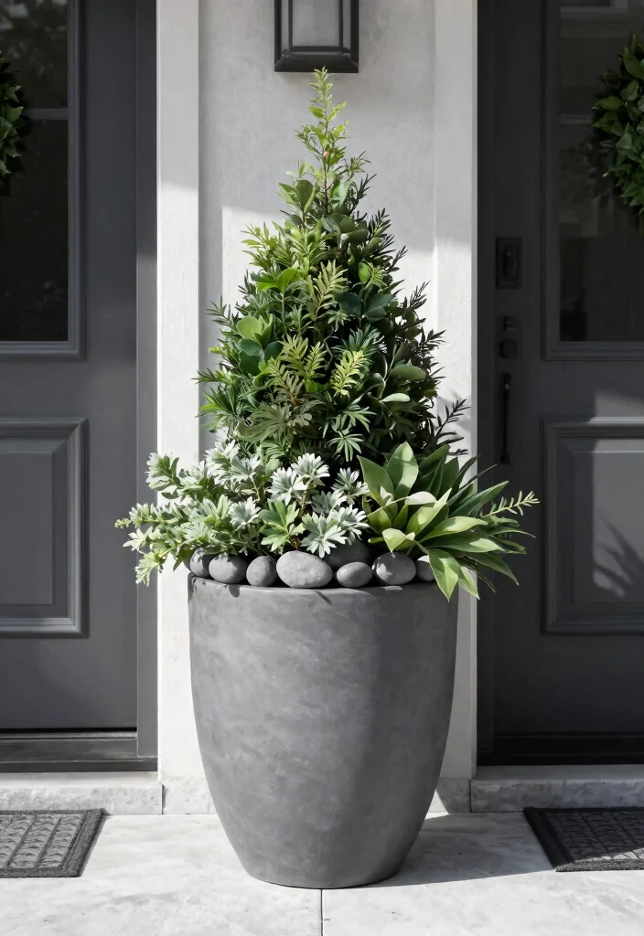12 Front Door Planter Ideas That Survive Without Daily Watering - 10. Monochrome Magic 1