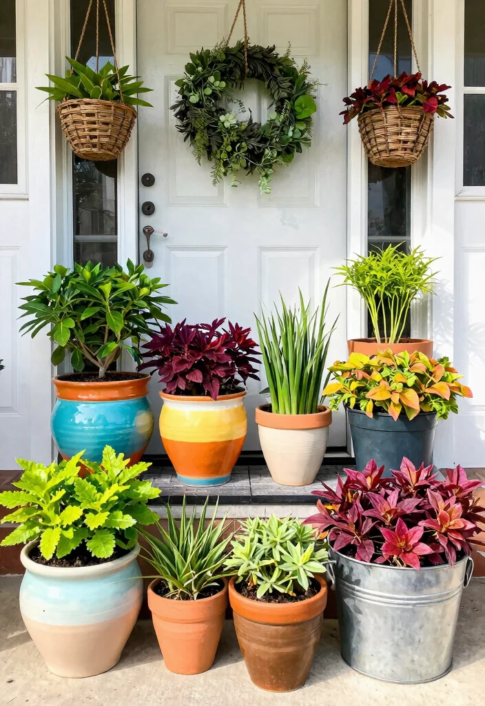 12 Front Door Planter Ideas That Survive Without Daily Watering - 11. Creative Container Combinations 1