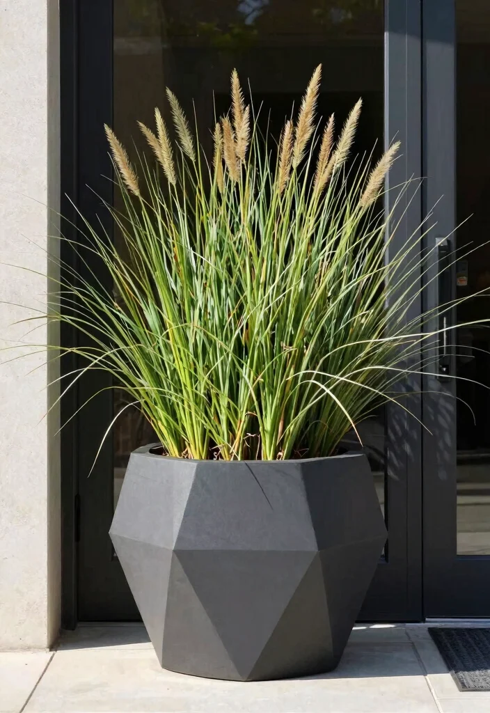 12 Front Door Planter Ideas That Survive Without Daily Watering - 12. Bold Architectural Planters 1