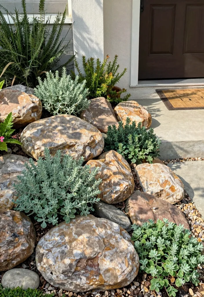 12 Front Door Planter Ideas That Survive Without Daily Watering - 4. Rock Garden Charm 1