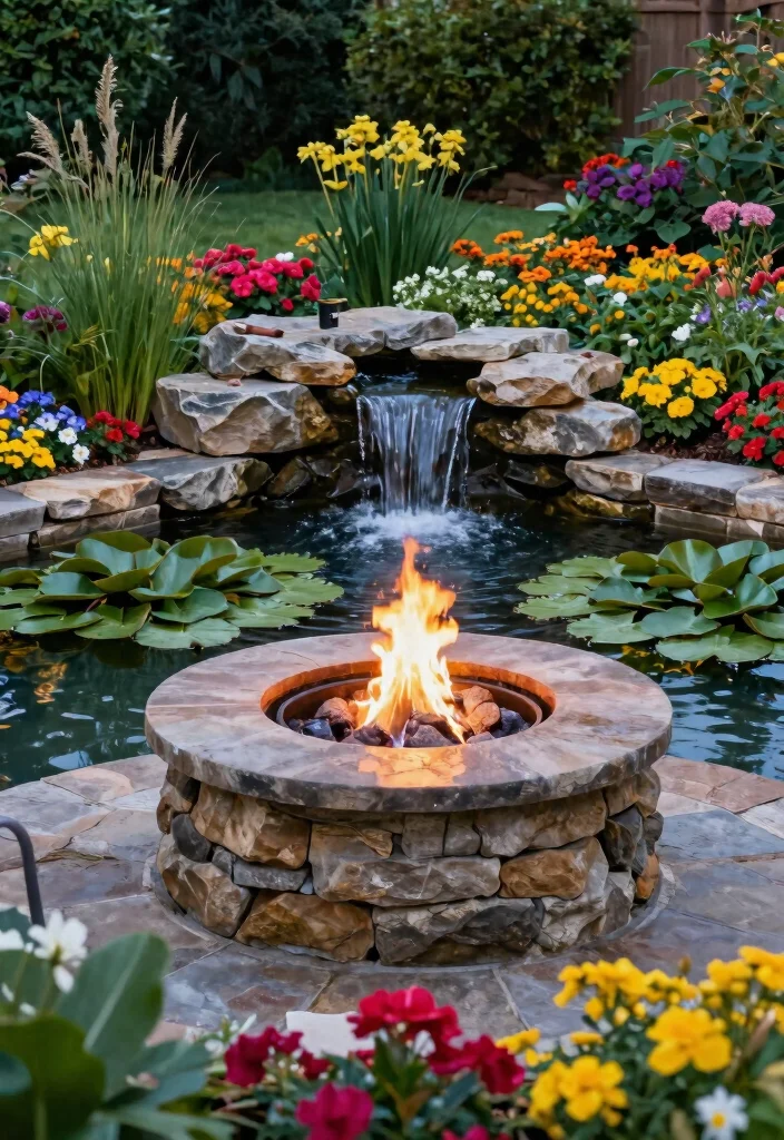 12 Inground Fire Pit Ideas That Stay Safe and Look Built-In - 11. Fire Pit with Water Feature 1