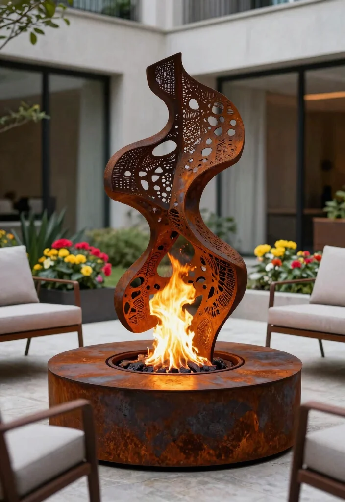 12 Inground Fire Pit Ideas That Stay Safe and Look Built-In - 8. Artistic Fire Pit Sculpture 1