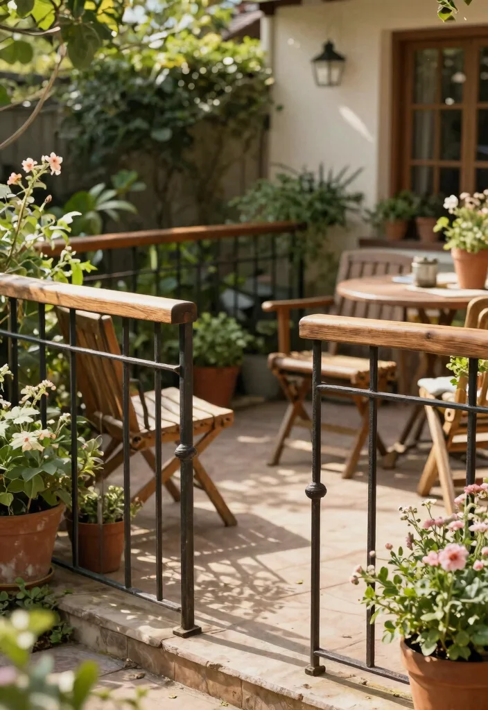 12 Iron Railings Outdoor Concepts That Don't Rust or Need Constant Paint - 11. Rustic Iron Railings with Wood Accents 1