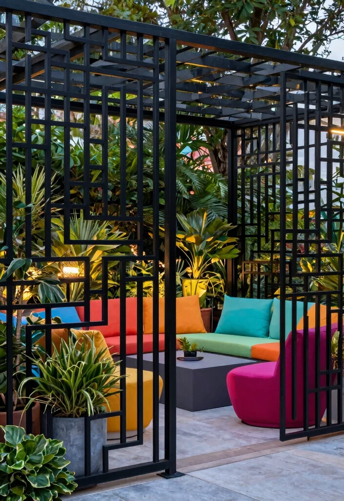 12 Iron Railings Outdoor Concepts That Don't Rust or Need Constant Paint - 4. Geometric Pattern Iron Railings 1