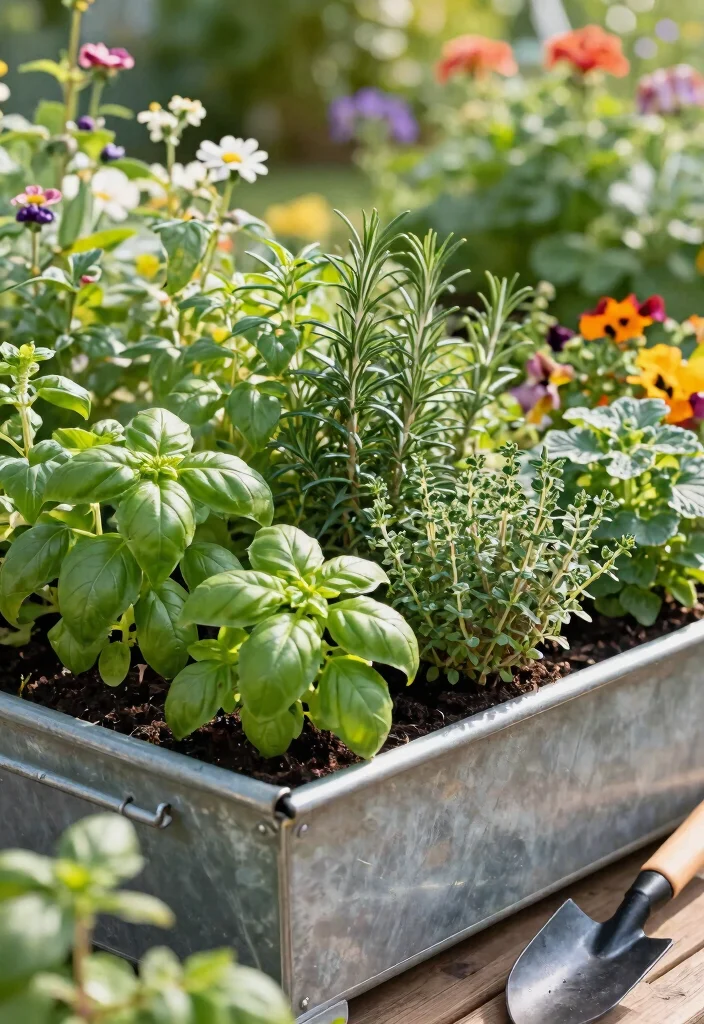 12 Metal Trough Planter Ideas That Don't Overheat Roots - 11. Metal Trough Herb Garden 1