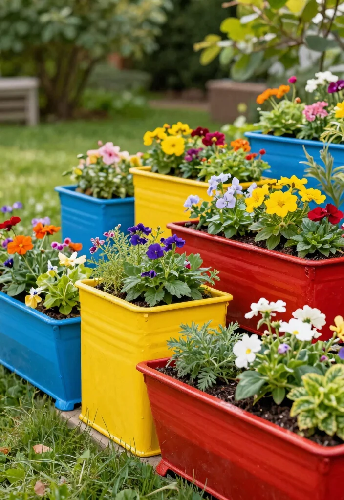 12 Metal Trough Planter Ideas That Don't Overheat Roots - 4. Colorful Painted Metal Troughs 1