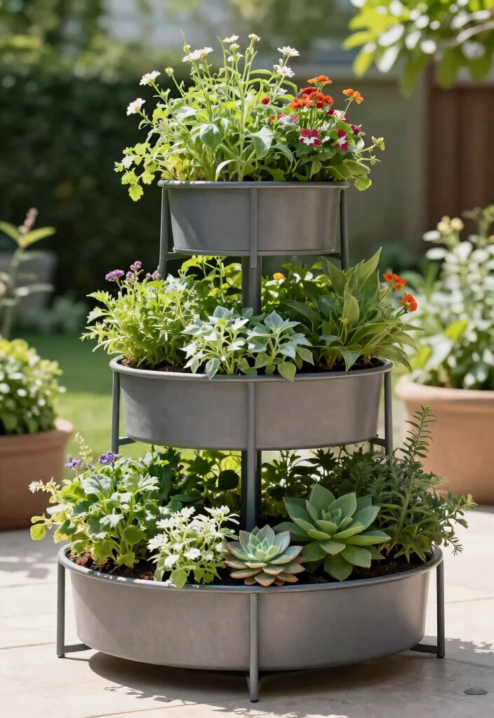 12 Metal Trough Planter Ideas That Don't Overheat Roots - 5. Multi-Tiered Metal Planter Design 1