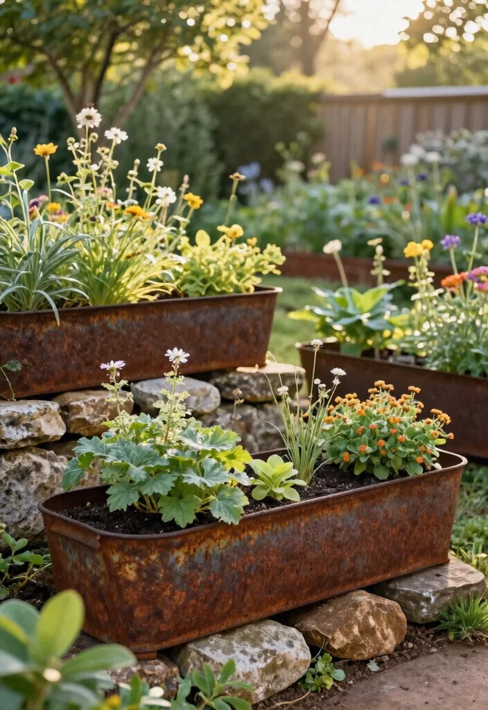 12 Metal Trough Planter Ideas That Don't Overheat Roots - 6. Eco-Friendly Rusted Metal Troughs 1