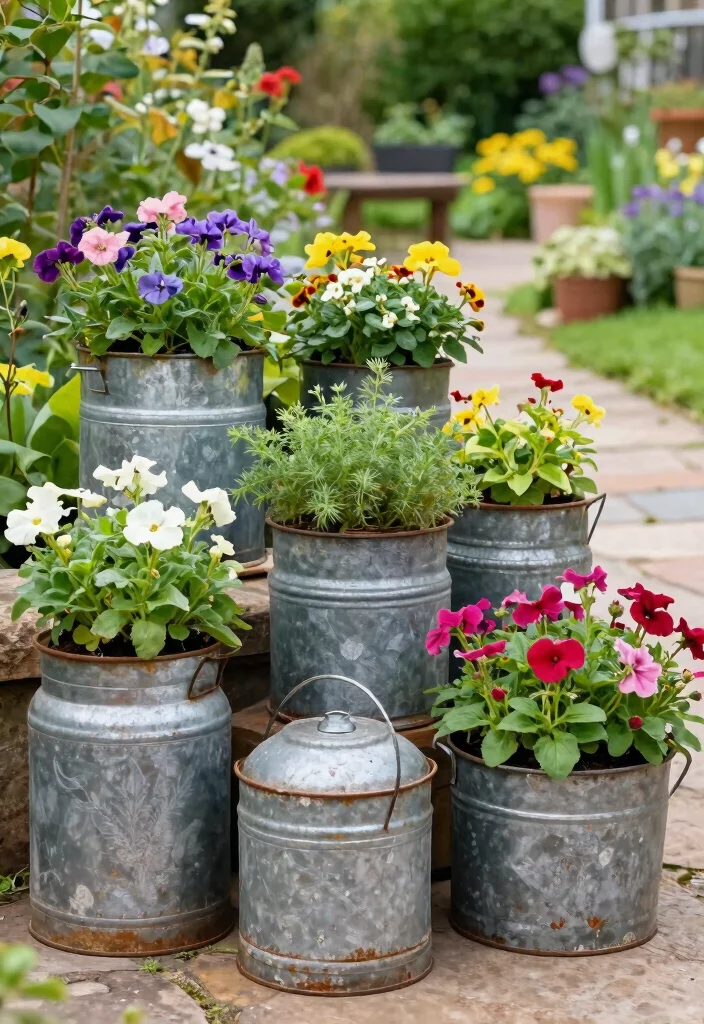 12 Metal Trough Planter Ideas That Don't Overheat Roots - 8. Repurposed Vintage Metal Containers 1