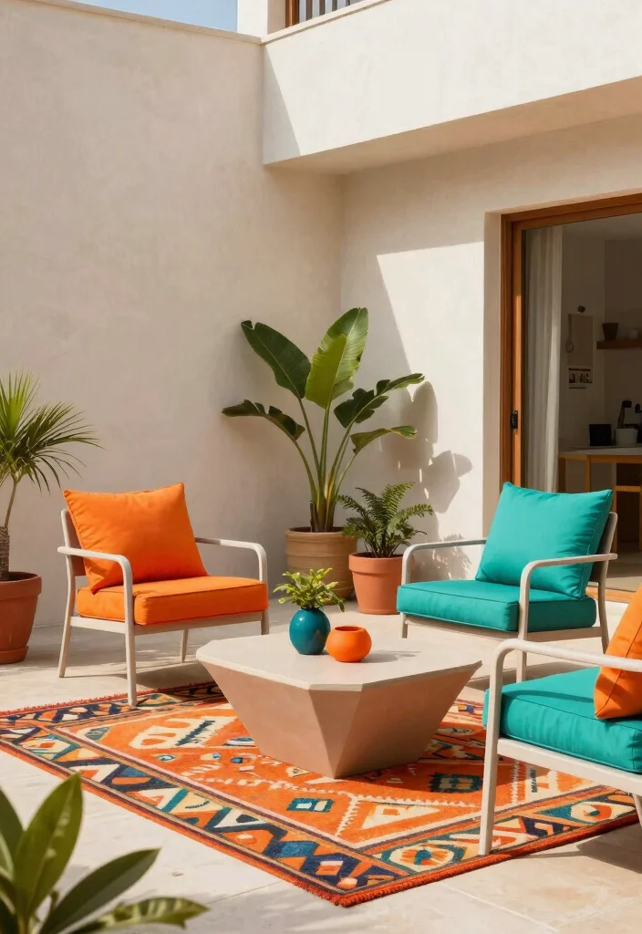 12 Mid Century Modern Terrace Ideas for Small Outdoor Spaces - 3. Use Color Strategically 1