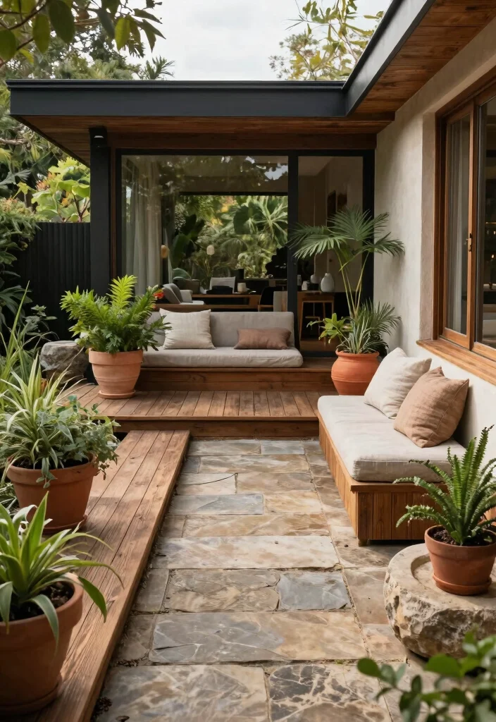 12 Mid Century Modern Terrace Ideas for Small Outdoor Spaces - 7. Incorporate Natural Materials 1