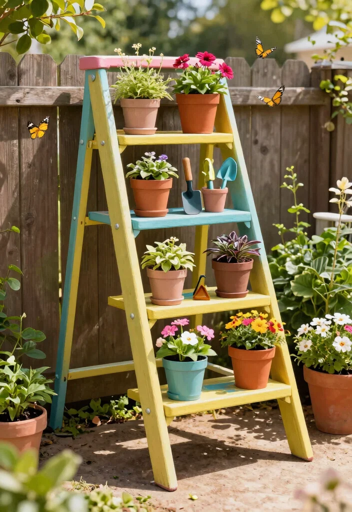 12 Outdoor Potting Bench Ideas That Keep All Your Tools in One Spot - 2. Ladder-Style Potting Bench 1